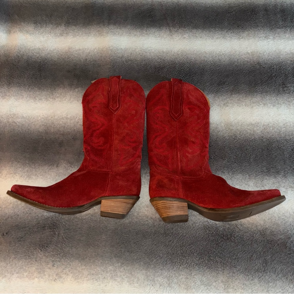 🚫SOLD🚫Dingo Red Suede Out West Western Cowboy Boots Size 7M Snip Toe Leather NWT - Picture 6 of 13